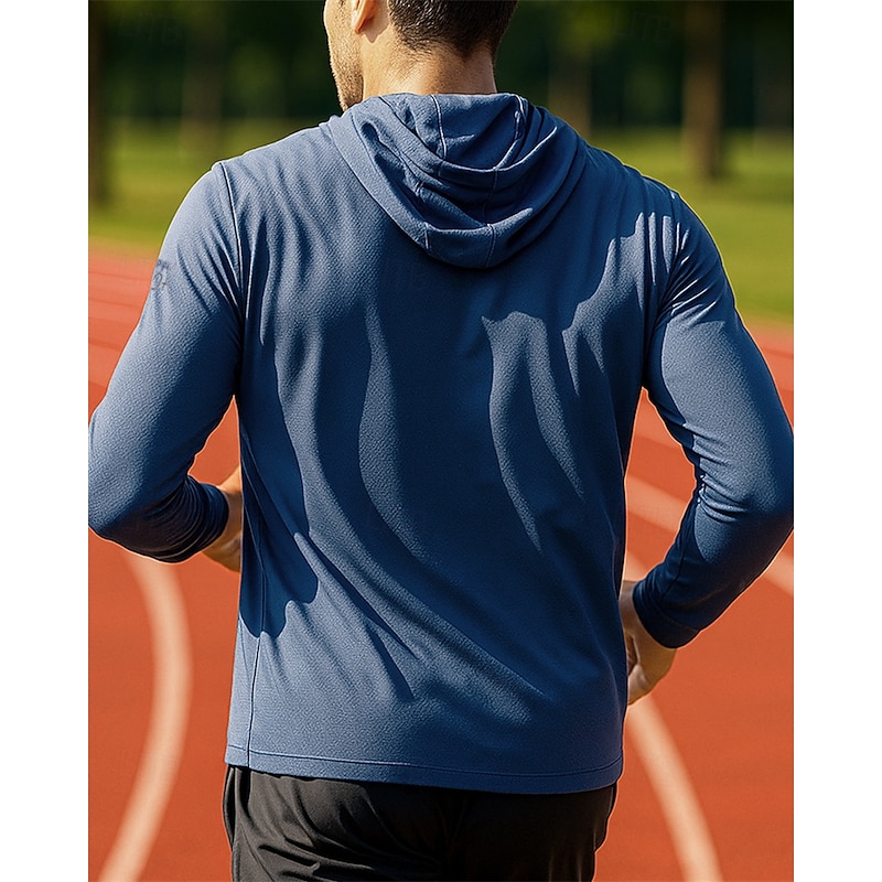 Men's Running Jacket Outdoor Jacket Full Zip Long Sleeve Outerwear Athletic Solid Colored Sun Protection Quick Dry Lightweight UV Cooling Tennis Golf Running Sportswear Activewear Navy Blue Light Blue2