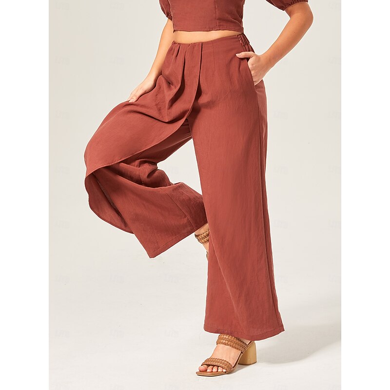 Lyocell-blend Broadcloth Solid Color Loose Long Pants3