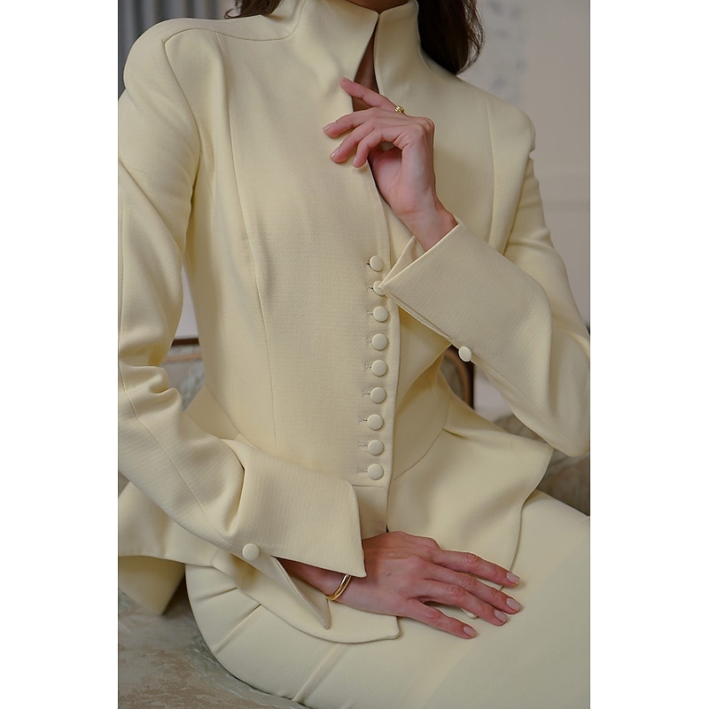 Tuxedo Dress 2 Pieces Tuxedo Dress Sets Mermaid / Trumpet Mermaid Formal Stretch Crepe Elegant Simple Long Sleeve Midi Length V Neck Single Breasted2