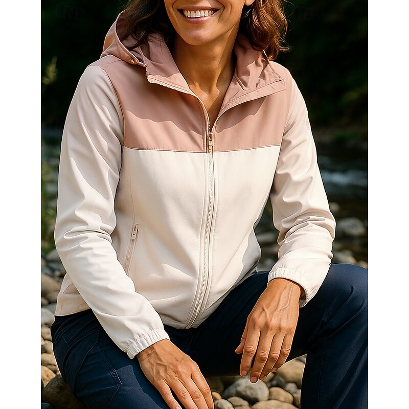 Women's Outdoor Jacket Hiking Jacket Raincoat Outdoor Waterproof Windproof Quick Dry Lightweight Hiking Outfits Hiking Clothes Spring Autumn / Fall Jacket Tennis Golf Running Solid Color Dark Pink3