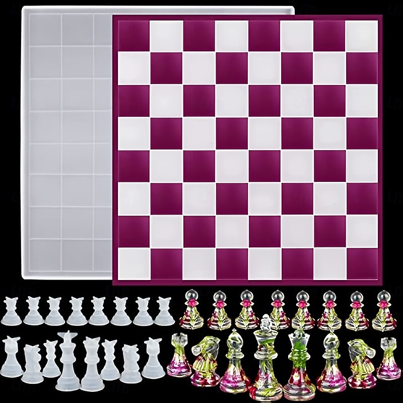 XL Large 3D Epoxy Silicone Resin Mold - 12 Full Size Checkers Chess Board Mold