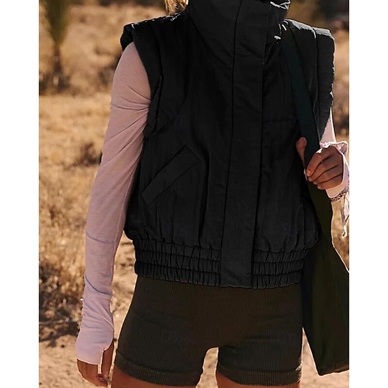 Women's Blouse Plain Modern Casual Sleeveless Turtleneck Regular Tops Holiday Going out Zipper Black White Purple Brown Apricot Fall3