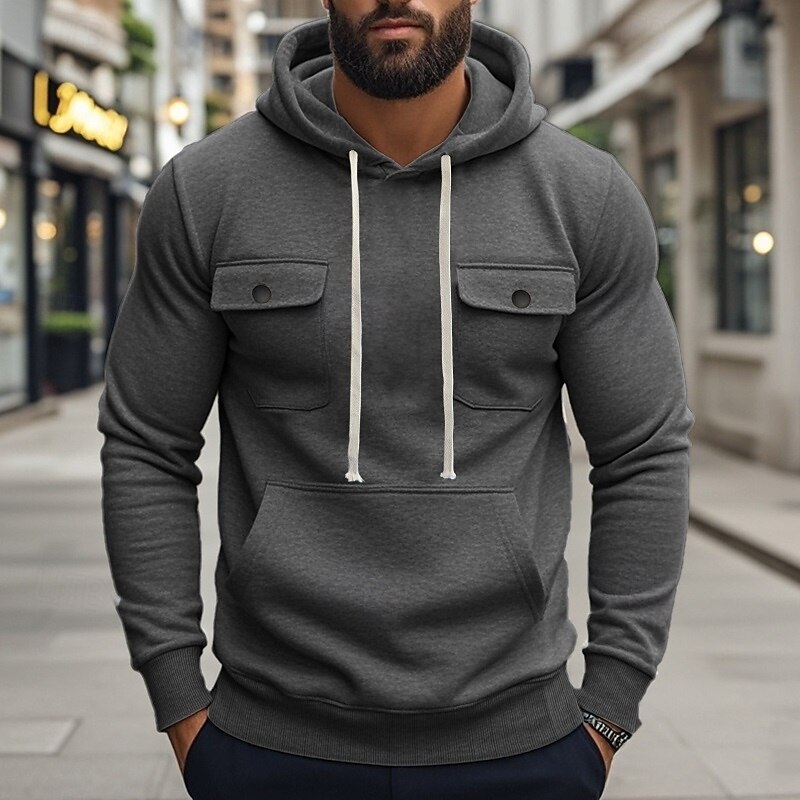 Men's Pullover Hoodie Sweatshirt Fleece Hoodie Tactical Hoodie Tactical Black Army Green Khaki Light Grey Dark Gray Hooded Plain Front Pocket Sports & Outdoor Casual Daily Streetwear Cool Sportswear