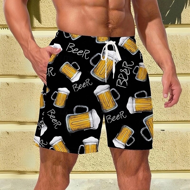 Men's Oktoberfest Beer Swim Trunks Swim Shorts Board Shorts Mid Waist Streetwear Hawaiian Vacation Side Pockets Mesh Lining Elastic Drawstring Waist Designer Clothing Apparel