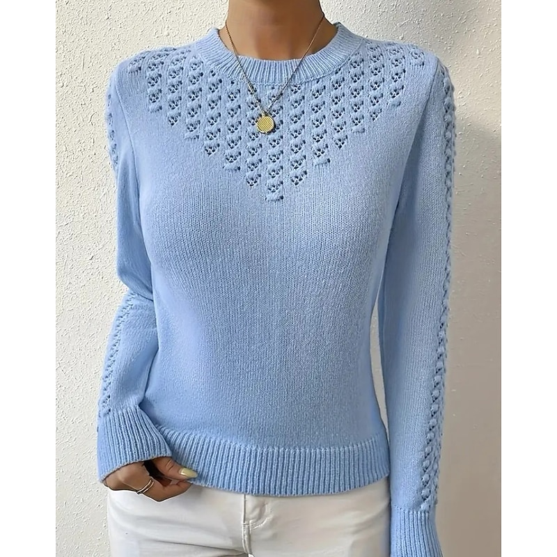Women's Blouse Plain Modern Casual Long Sleeve Crew Neck Regular Tops Daily Going out Cut Out Blue Summer4