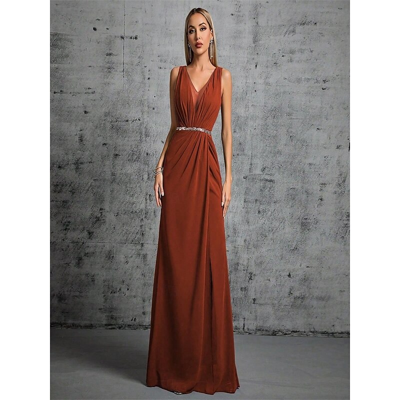 Mermaid / Trumpet Quinceanera Dresses Elegant Dress Formal Wedding Floor Length Sleeveless V Neck Satin with Beading