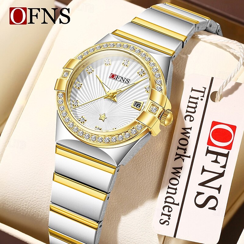 OFNS Brand Kid's Women Quartz Watch Fashion Rhinestone Casual Wristwatch Luminous Calendar Date Waterproof Stainless Steel Strap Watch