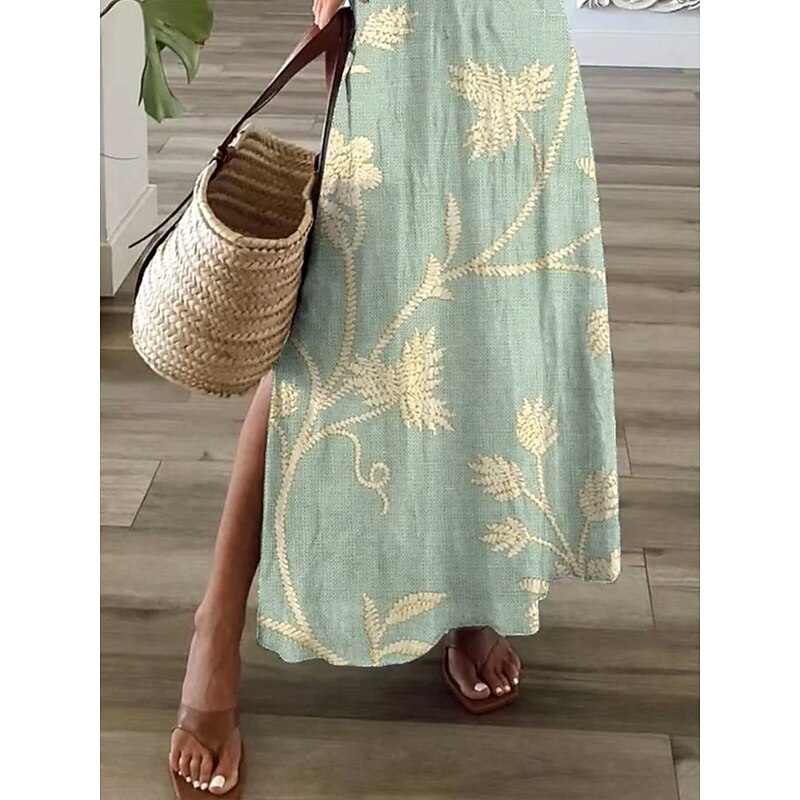 Women's Maxi Dress Casual Dress Sundress A Line Dress Elegant Vacation Casual Beach Regular Fit Floral Graphic Short Sleeve V Neck Light Green Gray Summer Spring3