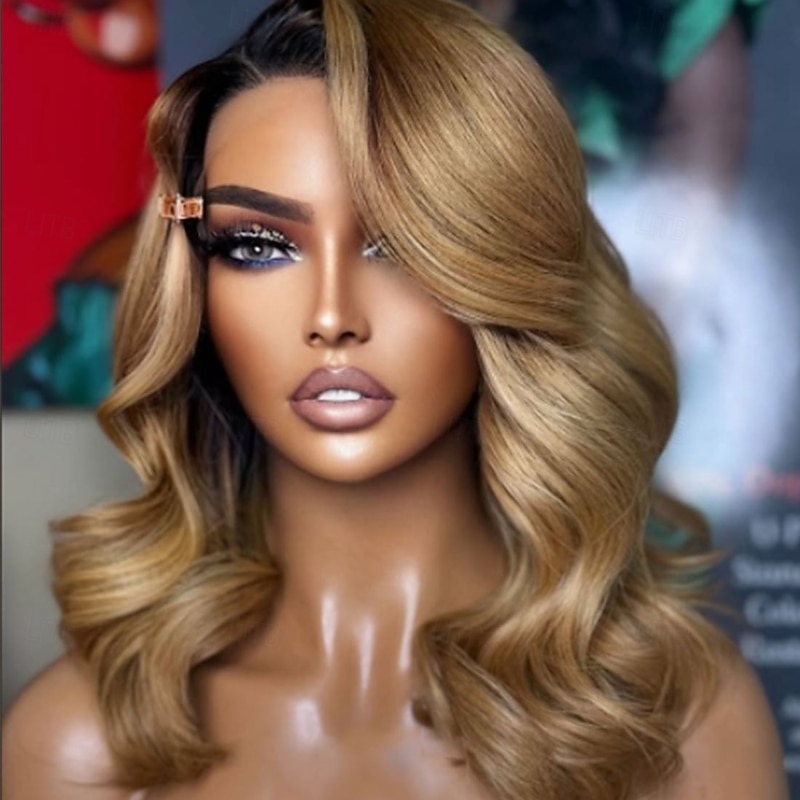 Brazilian Remy Human Hair Ombre Highlight Colored 5x5 Lace Closure Glueless Wigs Honey Blonde Short Bob Lace Front Human Hair Wig  Pre-Plucked for Women2