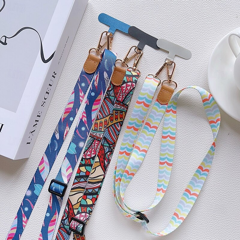 New adjustable mobile phone lanyard long crossbody strap backable shoulder strap hanging chain retro pattern hanging neck wide cloth strap2