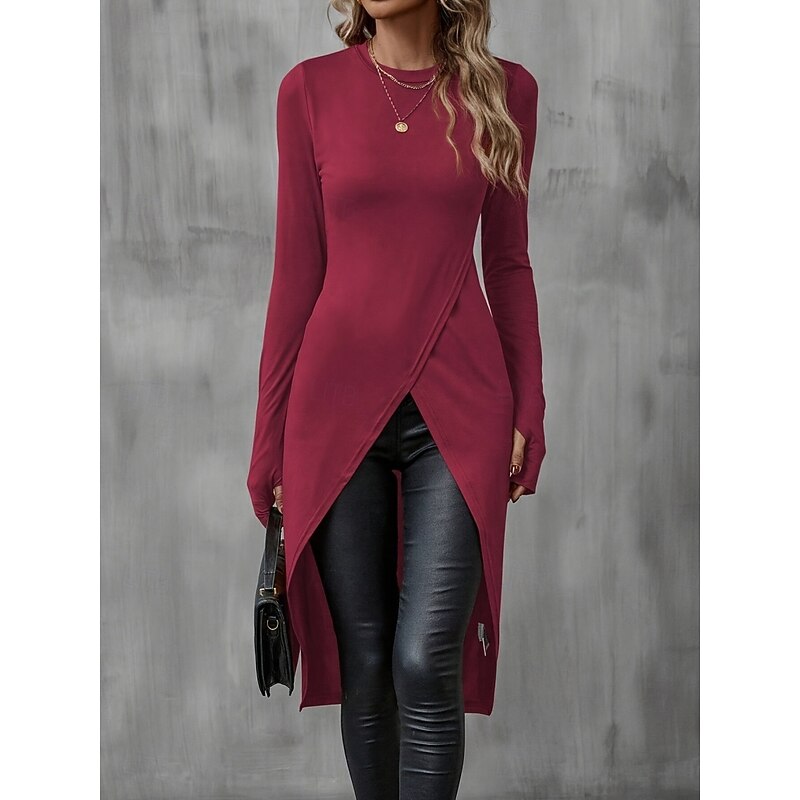 Women's Blouse Solid Color Stylish Casual Long Sleeve Crew Neck Long Tops Daily Ruched Black Wine Brown Green Gray Summer Spring4