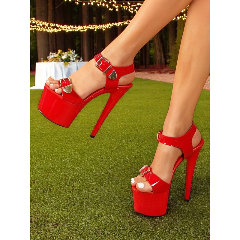 Women's White Patent Platform High Heels with Gold Buckle Straps, Open-Toe Stiletto Sandals for Nightlife Party, Rooftop Events, Clubbing or Glamorous Cocktail Evenings2