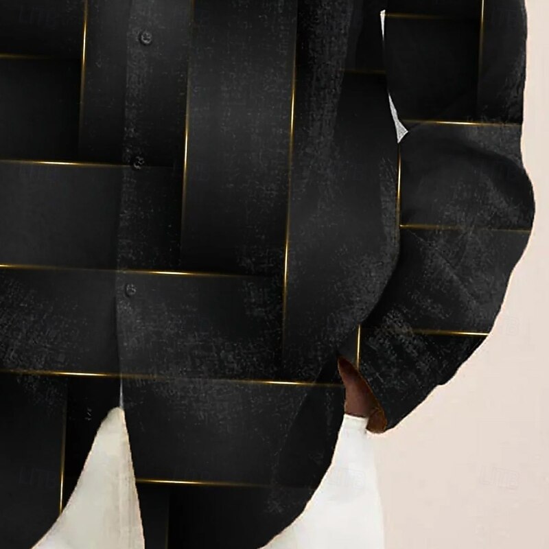 Men's Geometric Color Block Optical Illusion Shirt Button Up Shirt Long Sleeve Fashion Casual Vacation Daily Streetwear Spring Fall Turndown 3D Print Collared Shirts Front One Pocket Black4
