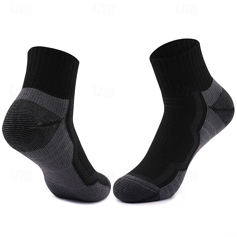 1 Pair Men's Women's merino wool socks Hiking Socks Sports Socks Thermal Warm Breathable Anti Blister Thick Outdoor quarter crew Patchwork Merino Wool Black Royal Blue Brown for Ski / Snowboard2