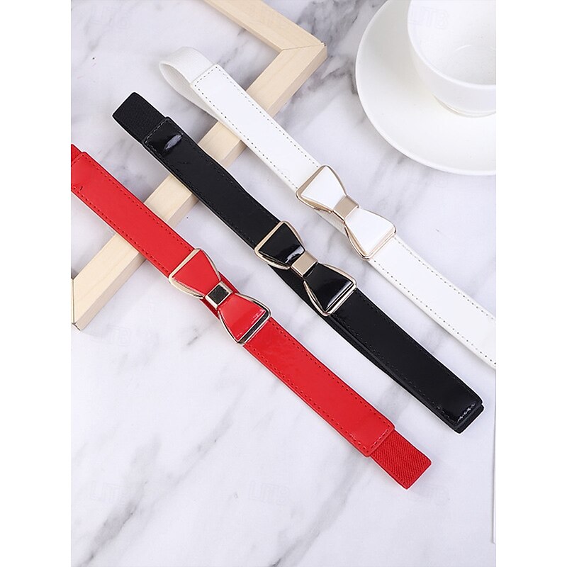 Women's Bowknot Elastic Waist Belt – Faux Leather Dress Belt with Metal Buckle, Elegant Skinny Style for Office, Party or Formal Outfits4