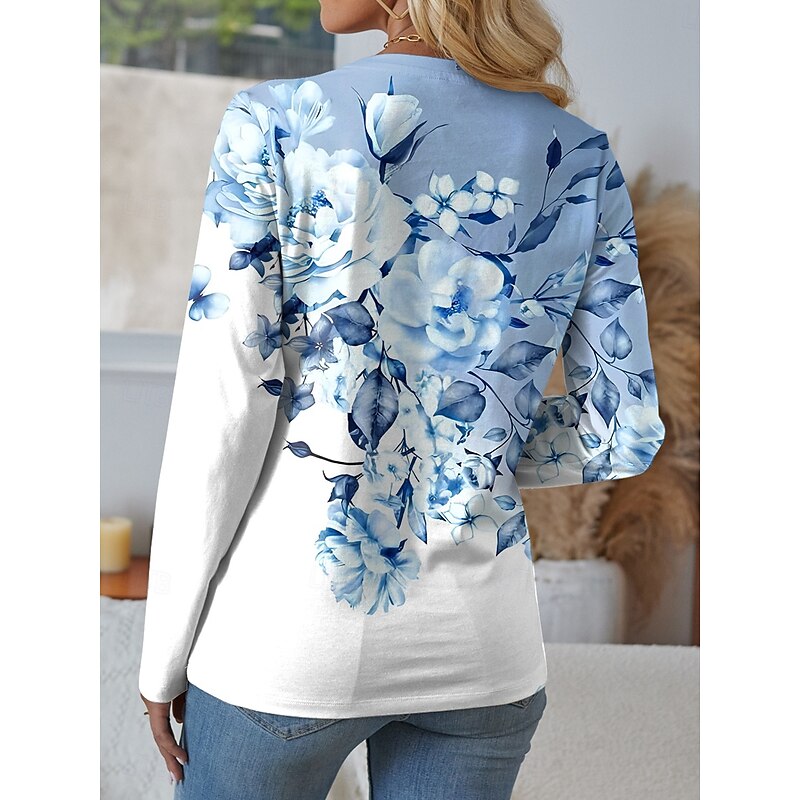 Women's T shirt Crew Neck Long Sleeve Tunic Floral Graphic Vintage Stylish Casual  Regular Tops Daily Weekend Print Yellow Blue Purple Green2