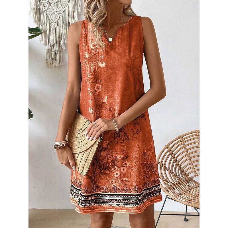 Women's Mini Dress Sundress Summer Dress Strapless Dress Casual Daily Regular Fit Floral Sleeveless V Neck Orange Summer