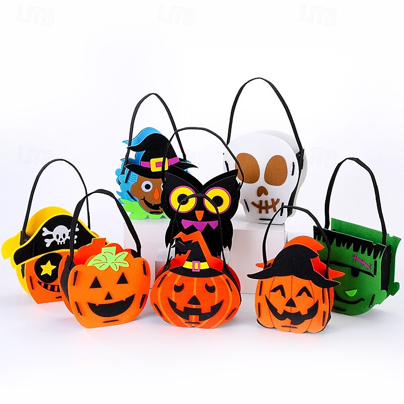 Halloween Pumpkin Buckets for Kids Trick or Treat Bags Portable Party Favor Bags Felt Candy Baskets Halloween Table Decorations