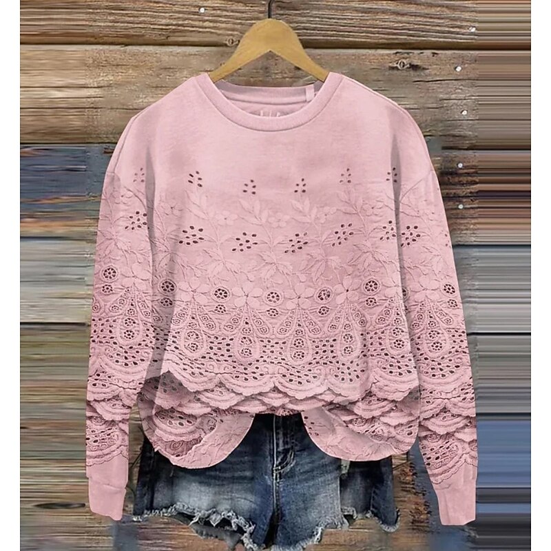 Women's Pullover Sweatshirt Floral Casual Long Sleeve Crew Neck Regular Tops Home Street Dailywear Print Pink Beige Light Blue Summer Spring Fall Winter2
