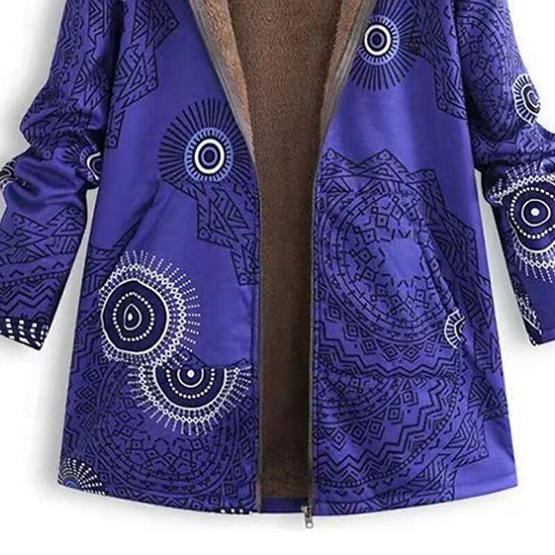 Women's Fleece Jacket Coat Hoodie Jacket Warm Comfortable Zipper Pocket Fashion Modern Casual Geometric Going out Weekend Zipper Regular Hooded Regular Fit Long Sleeve Outerwear Blue Winter3
