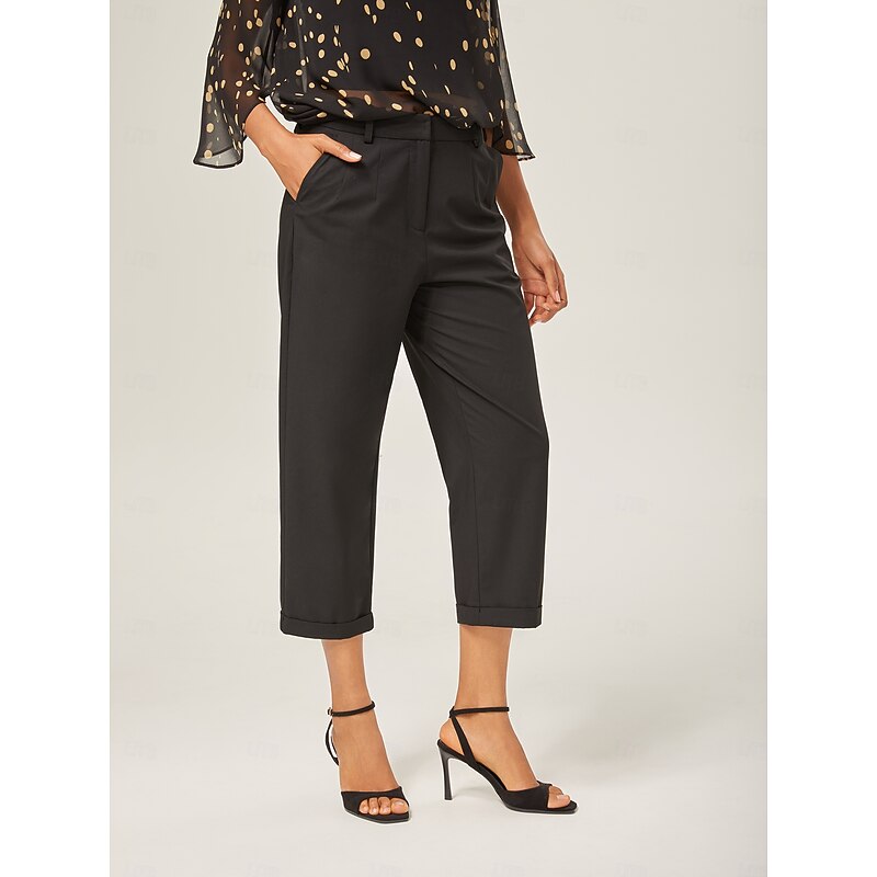 Slim Fit Black Wool Ankle Cigarette Pants