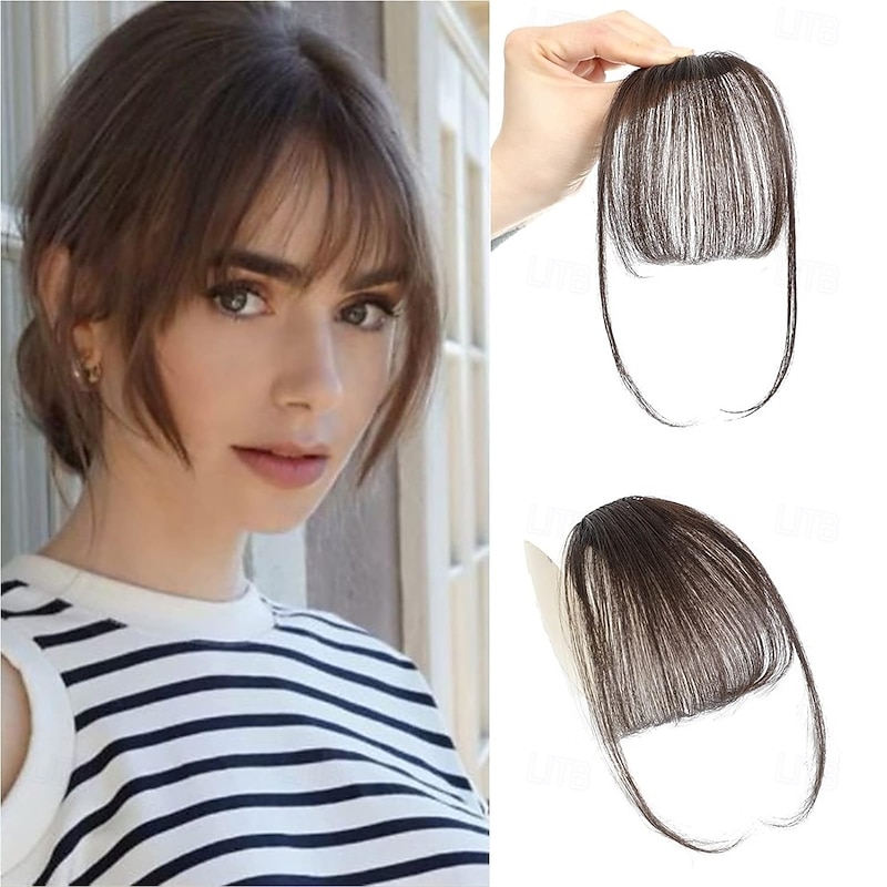 Clip In Bangs Hair Wispy Bangs Hair Clip Dark Brown with Temples Real Human Hair Fake Bangs Extensions For Natural Hair