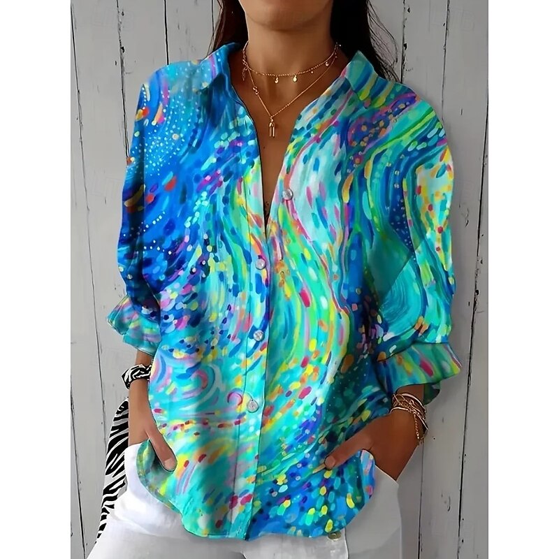 Women's Shirt Button Down Tunic Shirt Collar Long Sleeve Floral Graphic Vintage Tropical Daily Regular Tops Work Daily Holiday s Print White Blue Spring