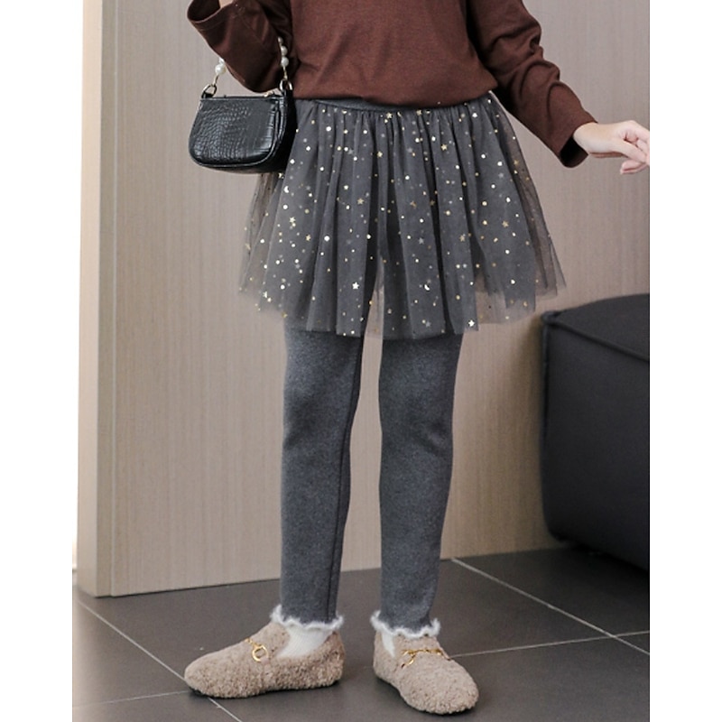 Kids Girls' Skirt Leggings Solid Color Daily Patchwork Outdoor Cotton 4-12 Years Fall Black Pink Gray2