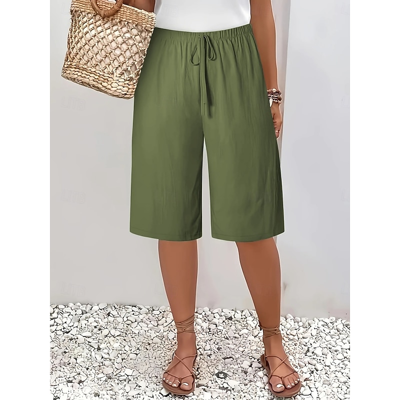 Women's Chinos Bermuda shorts Vacation Fashion Basic Knee Length High Waist Plain Pocket Elastic Waistband Comfy Soft Comfortable Micro-elastic Outdoor Street Army Green Navy Black White Summer Spring2