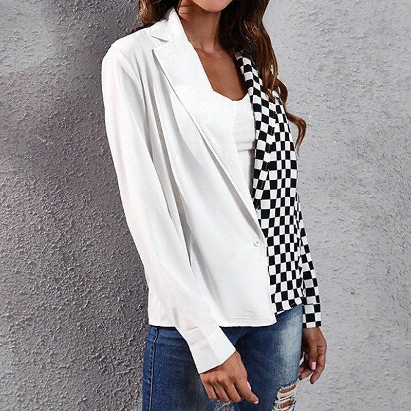 Women's Shirt Chiffon Tops Plaid Daily Stylish Basic Long Sleeve Shirt Collar Regular Tops Work Daily Holiday Patchwork Buttons White Spring Fall2