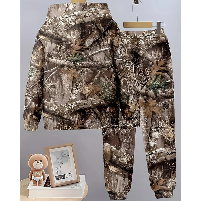 Boys' 3D Tree Hoodie & Sweatpants Set Sports Suit Tracksuits Long Sleeve Spring Fall Daily Basic Casual Kids 4-12 Years Hooded Outdoor Vacation Sports Tailored Fit3