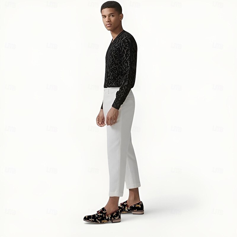 Men's Black Jacquard Loafers with Dragonfly Embroidery Slip-On Design Ideal for Evening Gatherings Weddings and Semi-Formal Occasions3