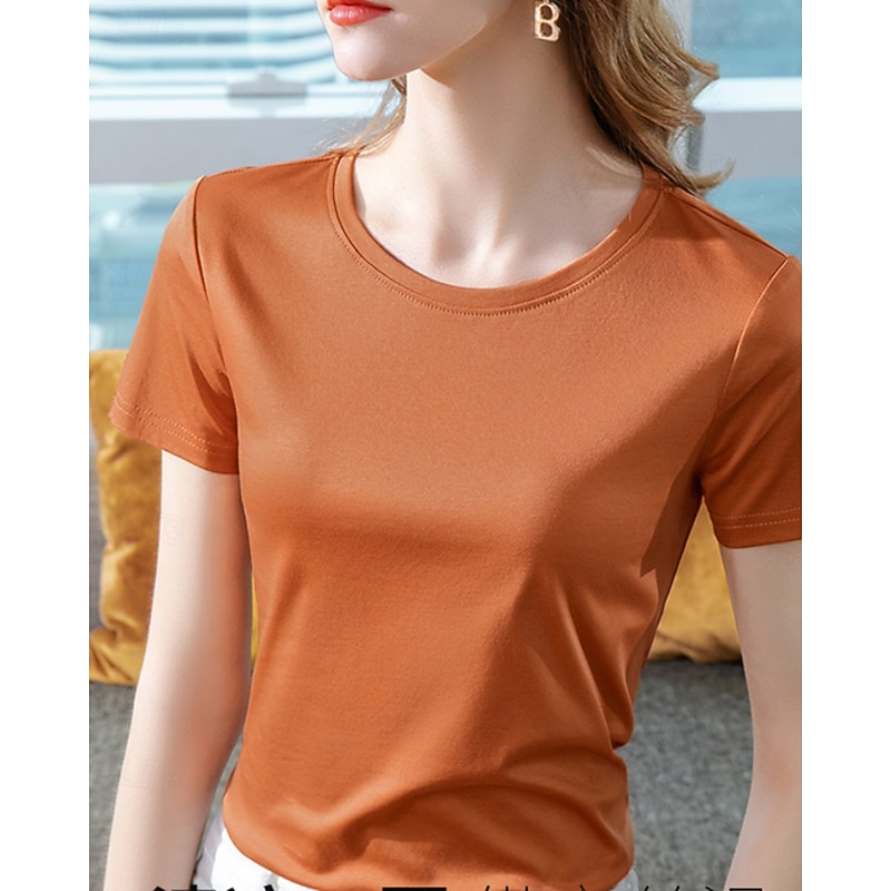 Women's T Shirt Plain Basic Modern Short Sleeve Crew Neck Regular Tops Daily Weekend Black White Purple Orange Summer4