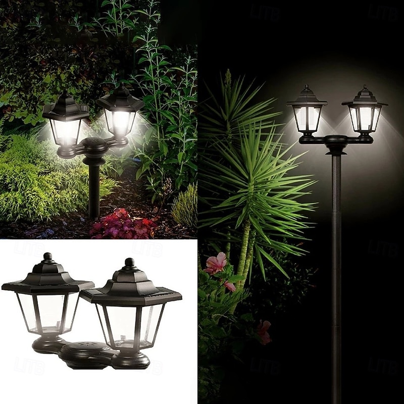 2-in-1 Double-Head Solar Hexagonal Palace Lamp Wall Lamp & Floor Lamp Flexible Combination for Use Outdoor Waterproofs Decorative Solar Power LED Security Lamp for Patio Garden Backyard Lawns2