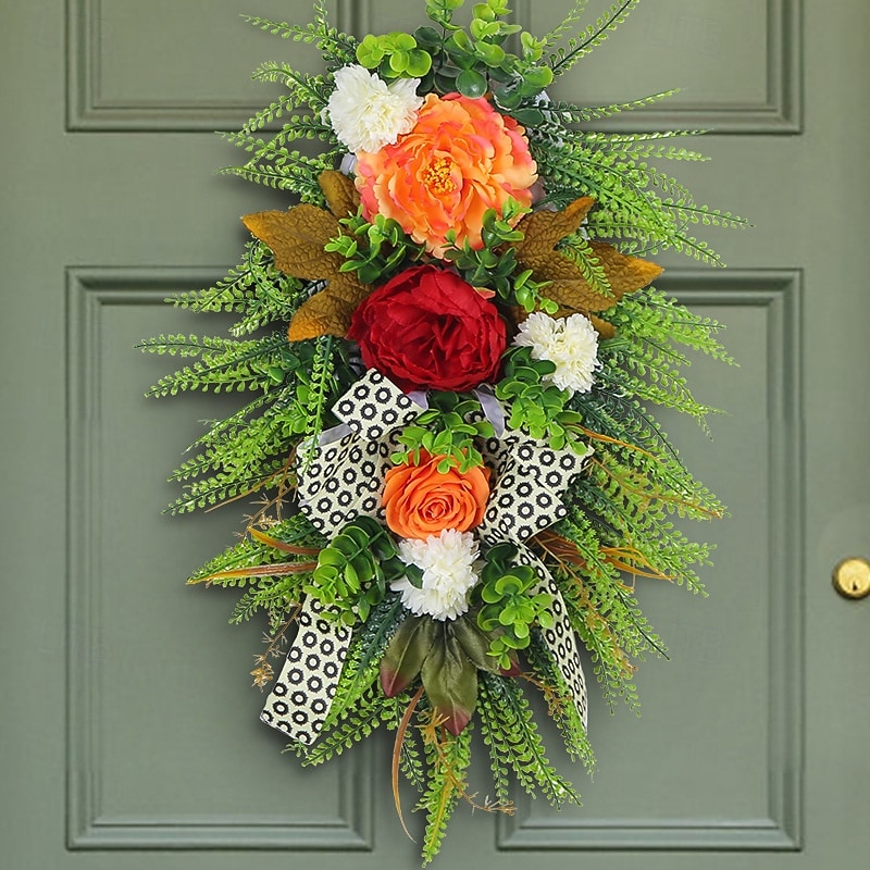 Fall Swag Wreath for Front Door Thanksgiving Autumn Harvest Indoor Outdoor Decoration, Leopard Print Artificial Plant Wreath Rustic Fall Door Hanging Decor4