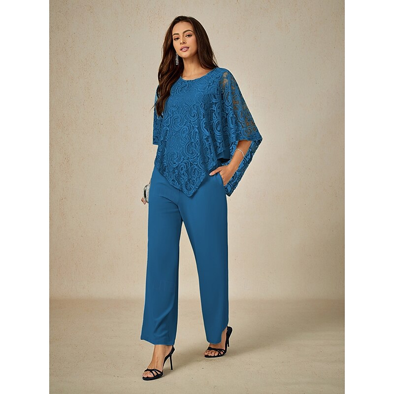 Women's Blouse Dressy Tops Elegant Half Sleeve Crew Neck Wedding Guest Daily Lace Patchwork Layered Blue Summer Spring Fall4