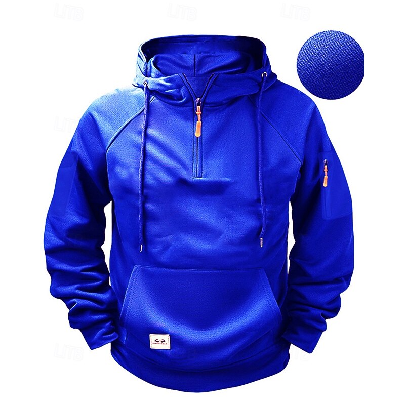 Men's Hoodie Quarter Zip Hoodie Black Wine Navy Blue Blue Camel Hooded Plain Pocket Sports & Outdoor Daily Holiday Polyester Streetwear Basic Casual Spring Autumn / Fall Clothing Apparel Hoodies4