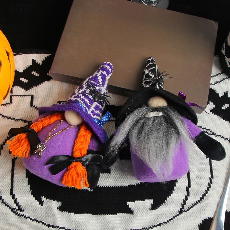 Halloween Witch Gnome with Faceless Vampire Doll, Spider and Bat Figurines, Cute Halloween Party Decor, Spooky Tabletop Props and Costume Accessories3