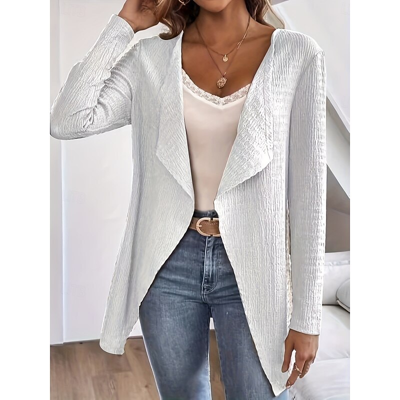 Women's Casual Jacket Breathable Comfortable Oversized Casual Plain Vacation Street Daily Wear Going out Open Front Regular Collarless Regular Fit Long Sleeve Outerwear Black White Sky Blue Summer