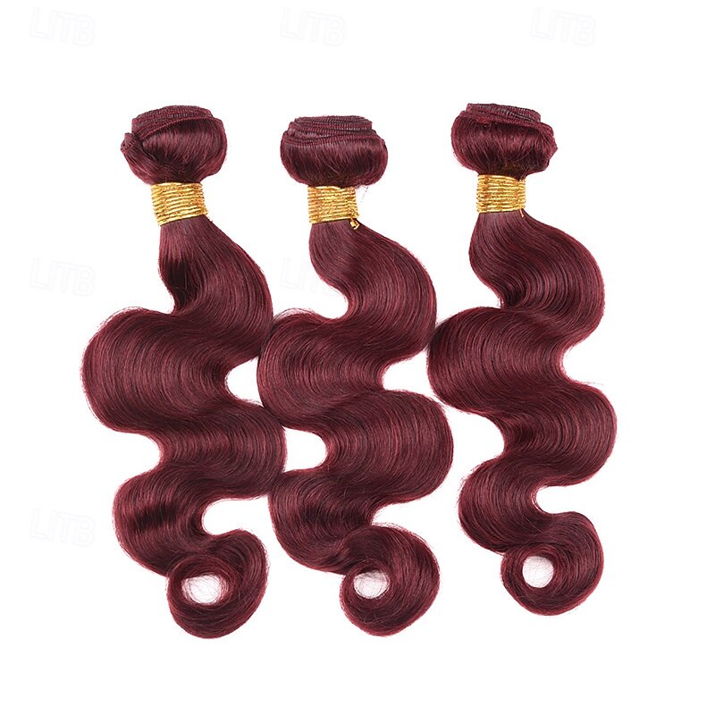 99J# Burgundy Color Human Hair 3 Bundles Of Human Hair Body Wave Human Hair Human Hair Extensions 12-24 inch3