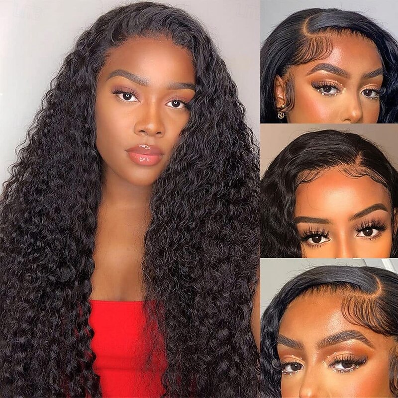 Natural Color 13*6 Front Lace Human Hair Wig  Curly Wave Human Hair 150% Density 14-28 Inches3