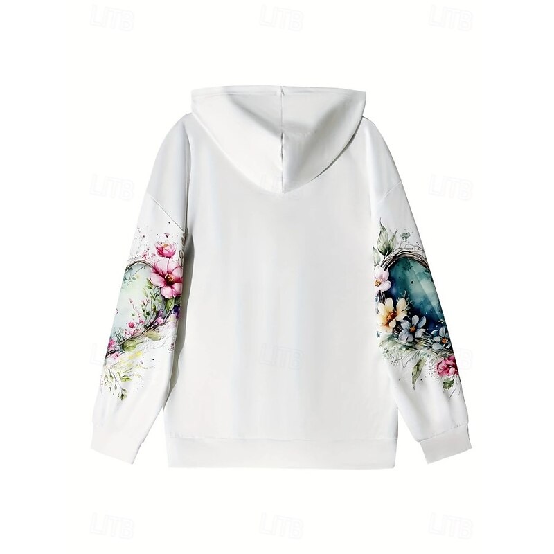 Women's Hoodie Pullover Sweatshirt Oversized Long Sleeve Casual Graphic Floral Warm Active Hooded Regular Tops Street Dailywear Print White Pink Purple Green Khaki Spring Fall Winter2