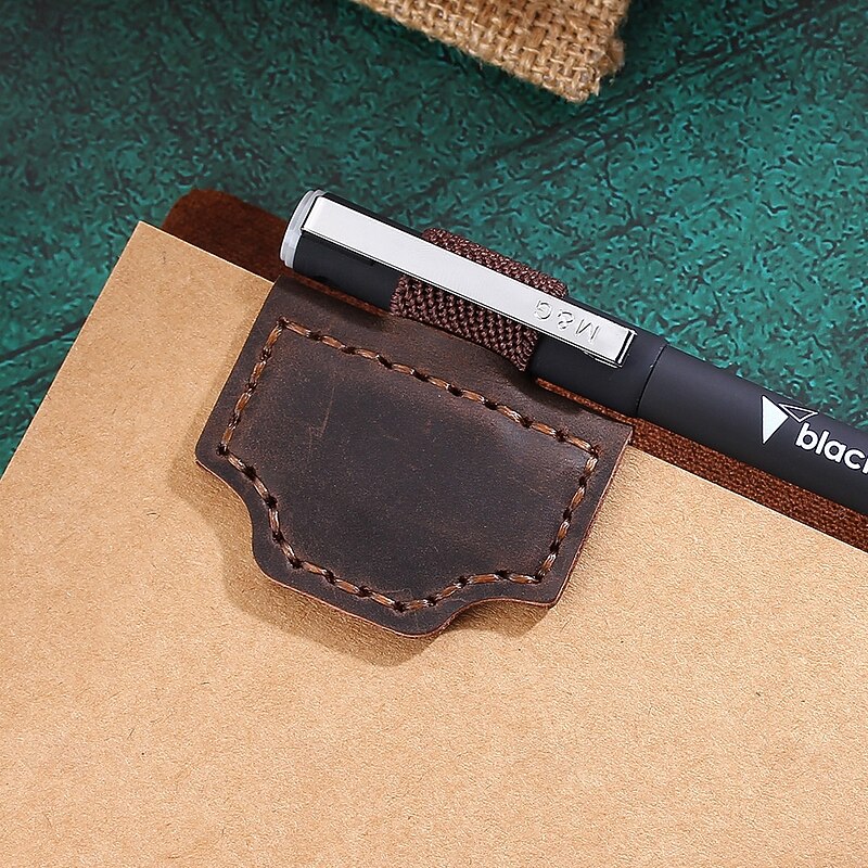 Genuine Leather Magnetic Pen Clip, Handmade Vintage Crazy Horse Leather Pen Holder, Strong Magnetic Notebook Bookmark Pen Loop for Journal, Planner, Diary3
