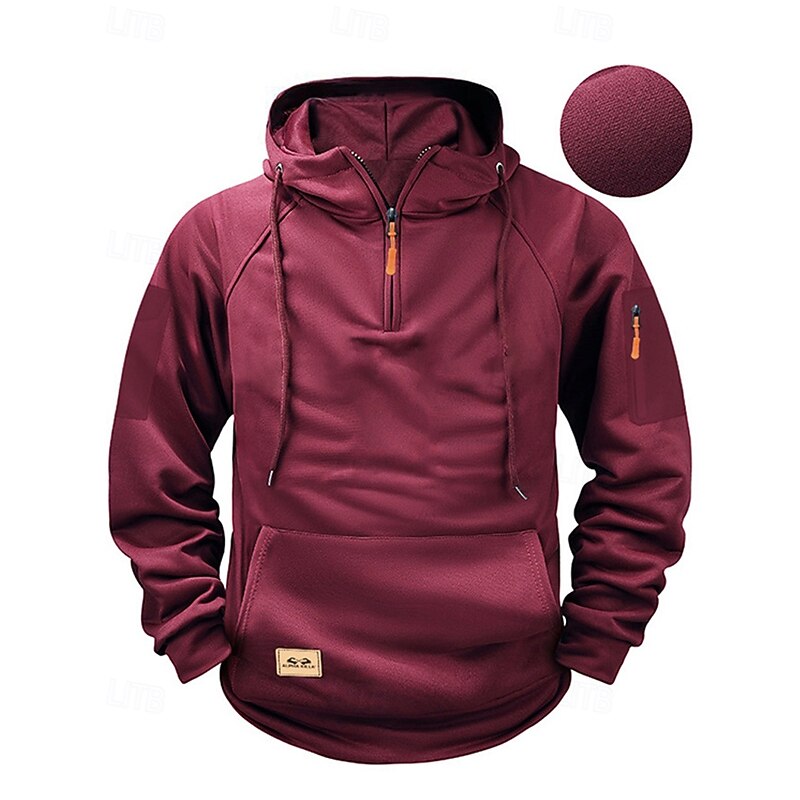 Men's Hoodie Quarter Zip Hoodie Black Wine Navy Blue Blue Camel Hooded Plain Pocket Sports & Outdoor Daily Holiday Polyester Streetwear Basic Casual Spring Autumn / Fall Clothing Apparel Hoodies3