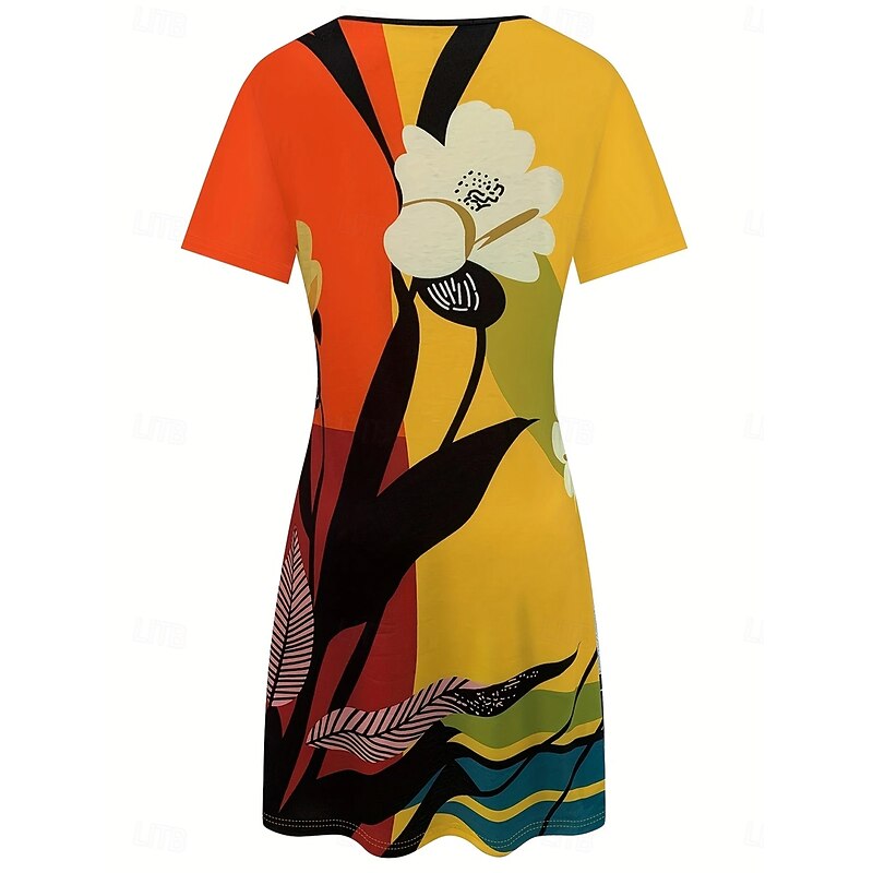Women's Mini Dress T Shirt Dress Tee Dress Sundress Summer Dress Vacation Casual Beach Daily Going out Regular Fit Floral Graphic Geometric Short Sleeve V Neck Yellow Blue Purple Orange Summer2