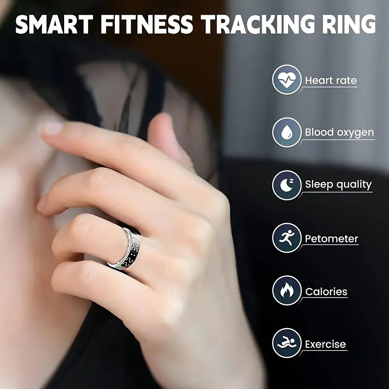 Stainless Steel Smart Ring with Digital Display - Pedometer Sleep and Swim Tracker Wireless Function IP68 Water Resistant Stylish Unisex Design Compact and Stylish Gift for Men and Women2