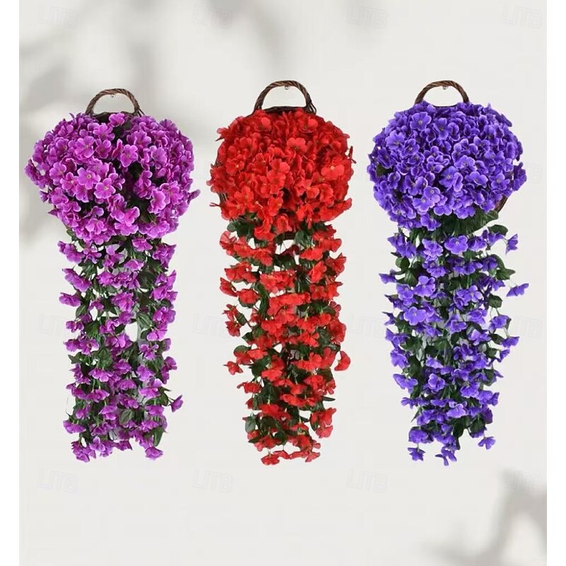 2PCS Artificial Violet Hydrangea Flower Bouquets, 18-Head Faux Floral Decor for Wedding, Wall Hanging, Window Display, Balcony and Home Decoration2