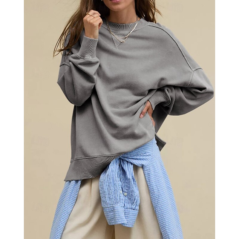 Women's Sweatshirt Track Top Pullover Split Long Sleeve Top Athleisure Fall Solid Colored Thermal Warm Windproof Tennis Golf Running Sportswear Activewear Dark Grey Apricot Wine Red