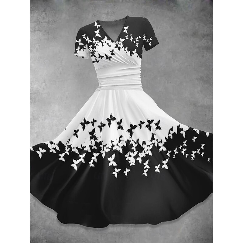 Women's Midi Dress Summer Dress Fit And Flare Dress Vacation Casual Daily Holiday Going out Regular Fit Floral Graphic Half Sleeve V Neck White Pink Blue Summer2