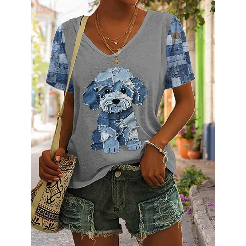 Women's T Shirt Graphic Animal Vintage Stylish Classic Short Sleeve V Neck Regular Tops Daily Print White Navy Blue Gray Light Blue Summer Spring3